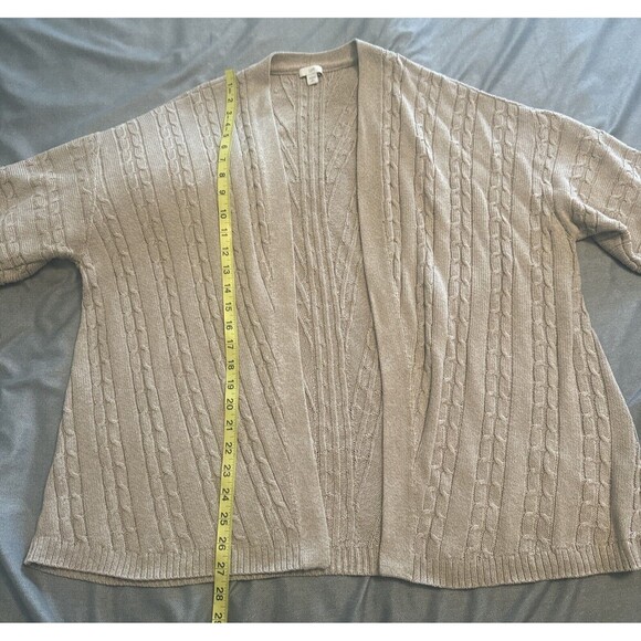 J. Jill TAN BEIGE Cable Knit Open Front Cardigan 3/4 Sleeves Petite XL - Picture 7 of 10